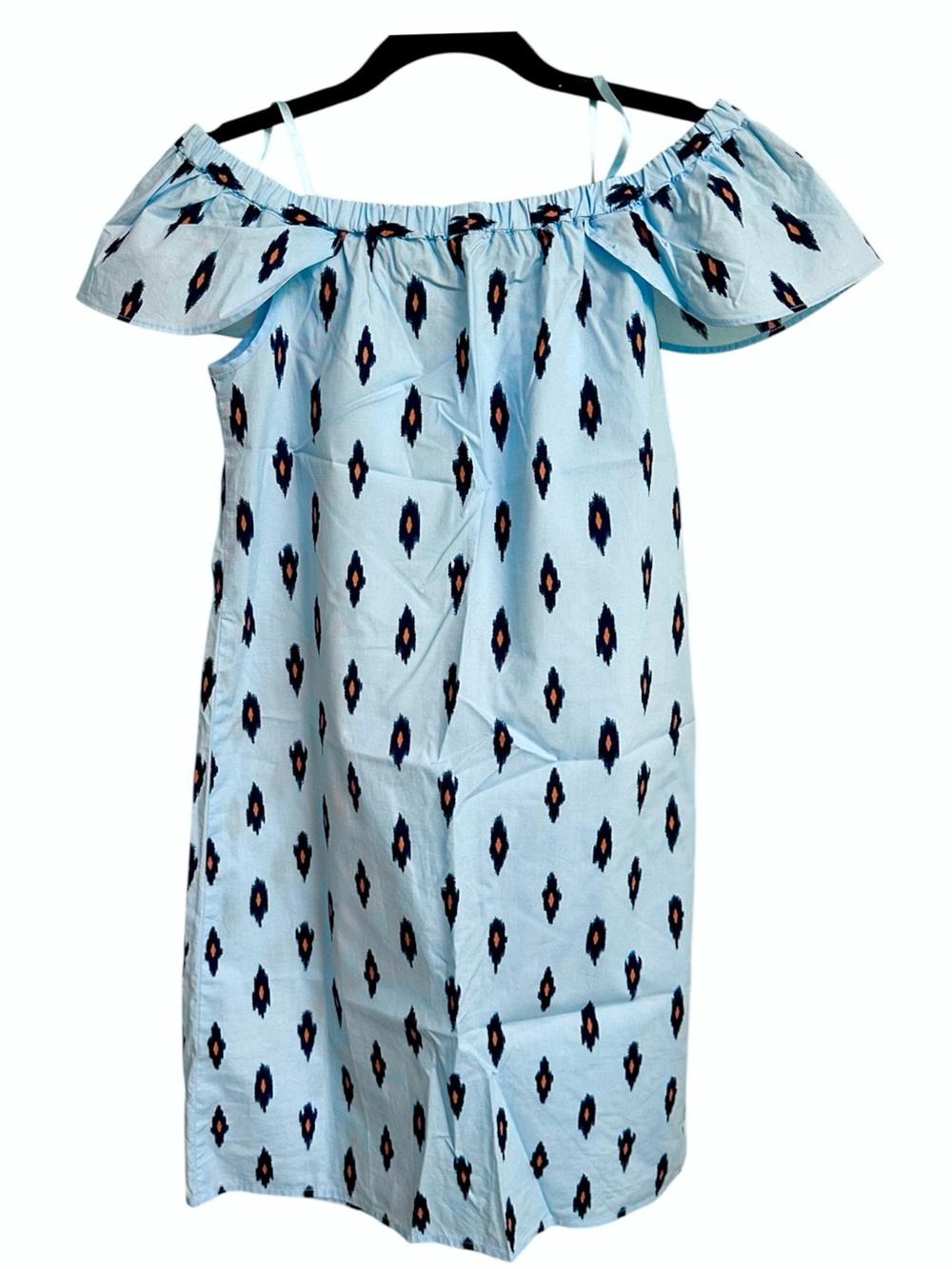 JCREW Ikat Print Off the Shoulder Dress Light Blue Mediterranean Summer